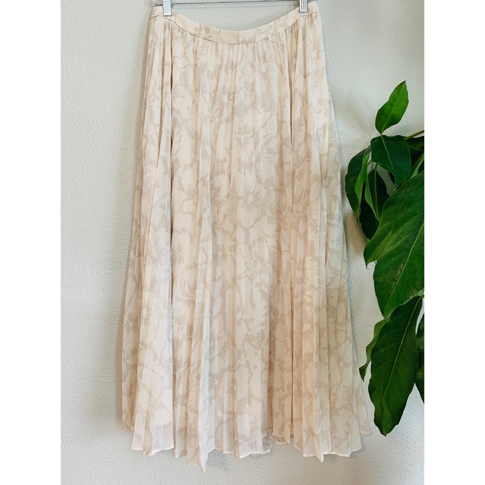Ivory Floral Chiffon Pleated Maxi Skirt